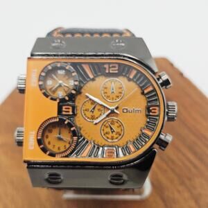 Oulm Watch Multi Time Zone Dials Golden Yellow Black Modern Bold Statement
